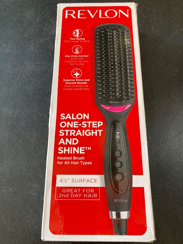 Photo 1 of REVLON Salon One-Step Straight and Shine Heated Brush for Visibly Shinier, Smoother Hair | Hair Straightener That Revives Second Day Hair with an Ion Generator That Helps Reduce Frizz