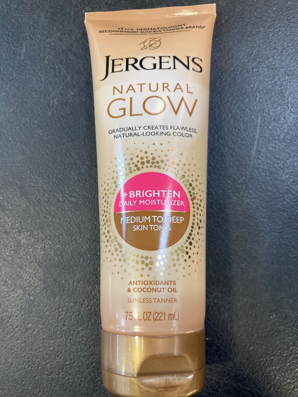 Photo 1 of Jergens Natural Glow Self Tanner Body Lotion, Sunless Tanning, Medium to Deep Skin Tone, Daily Moisturizer with Coconut Oil, Vitamin E and Antioxidants, 7.5 Oz