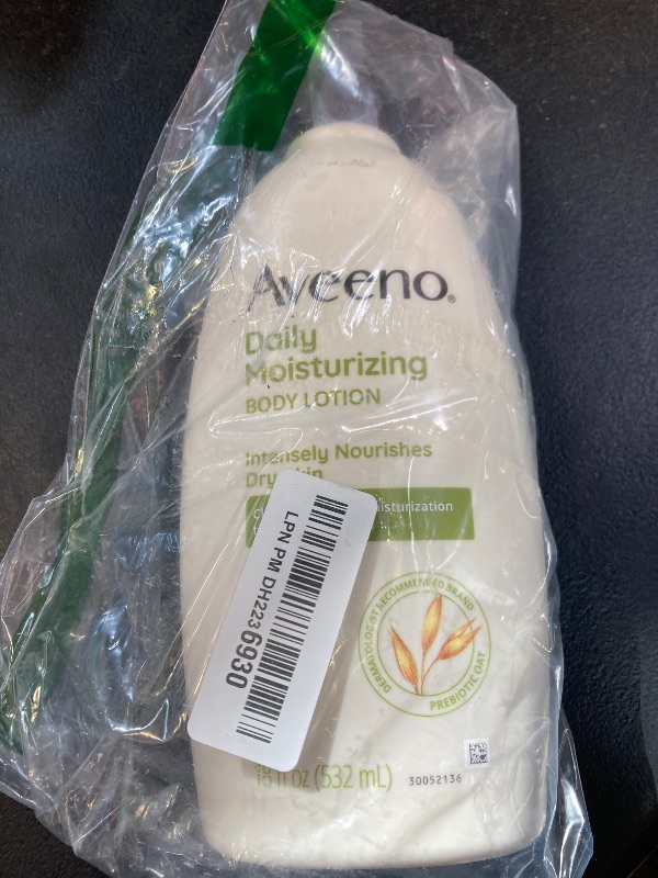 Photo 1 of Aveeno Daily Moisturizing Body Lotion, Body Lotion for Dry Skin with Prebiotic Oat, Paraben Free, Fragrance Free, Non-Greasy, Non-Comedogenic Moisturizer, 18 FL OZ