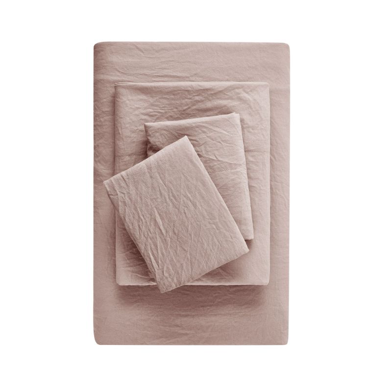 Photo 1 of Mainstays Washed Ultra Soft Microfiber Bed Sheet Set, Full, Pink Blush, 4 Piece