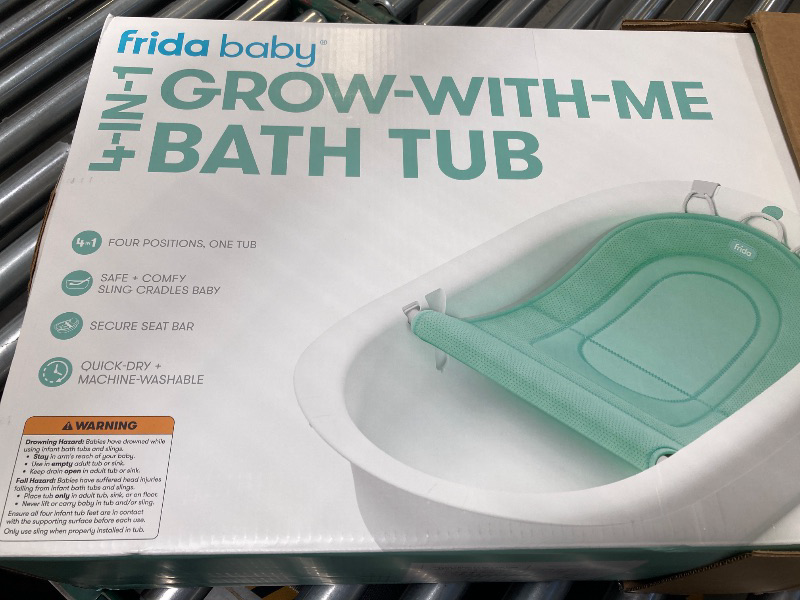 Photo 1 of Frida Baby 4 in 1 Grow with Me Baby Bathtub for Newborn to Toddler, White, Rigid Baby Bath, Unisex