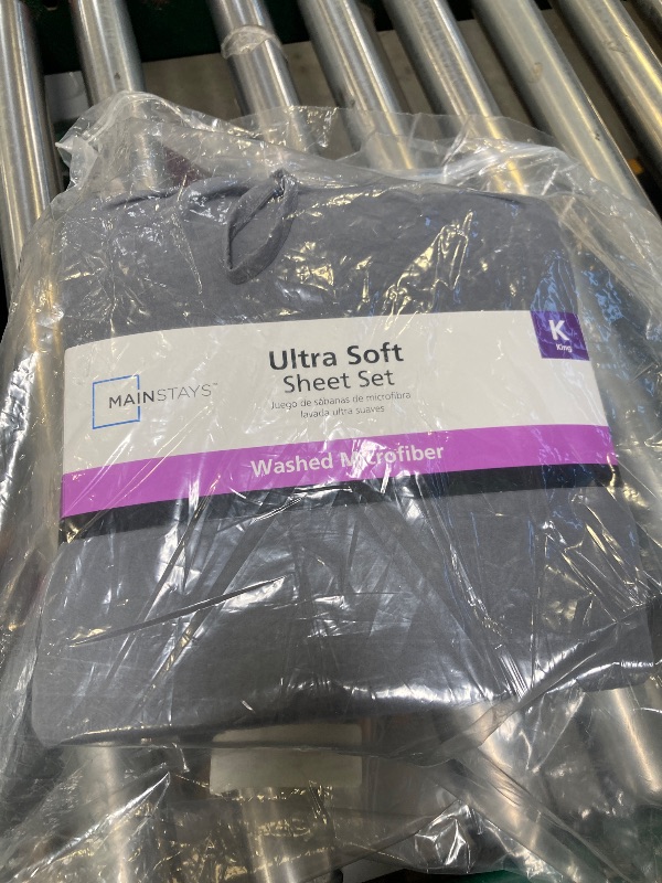 Photo 1 of Mainstays Washed Ultra Soft Recycled Microfiber Bed Sheet Set King Soothing Grey 4 Piece