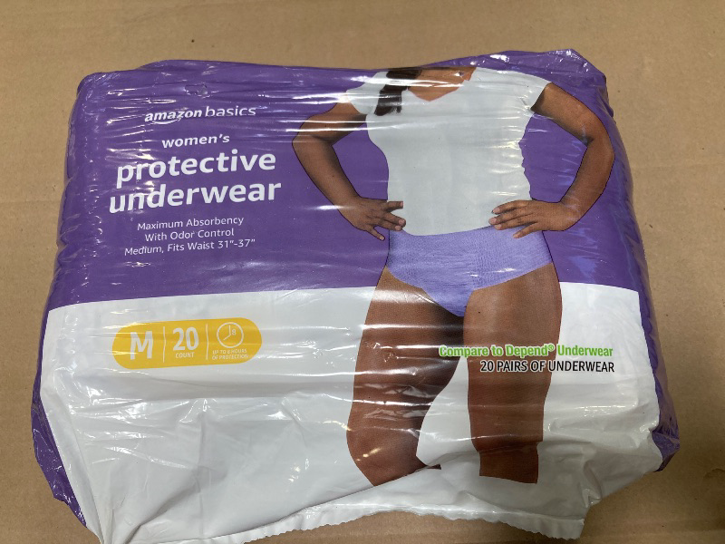 Photo 1 of Amazon Basics Incontinence Underwear for Women, Protective, Disposable, Postpartum, Maximum Absorbency, Medium, Lavender, 20 Count