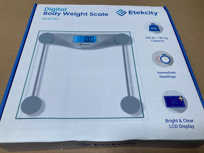 Photo 1 of Etekcity Digital Body Weight Bathroom Scale, Large Blue LCD Backlight Display, High Precision Measurements,6mm Tempered Glass, 400 Pounds