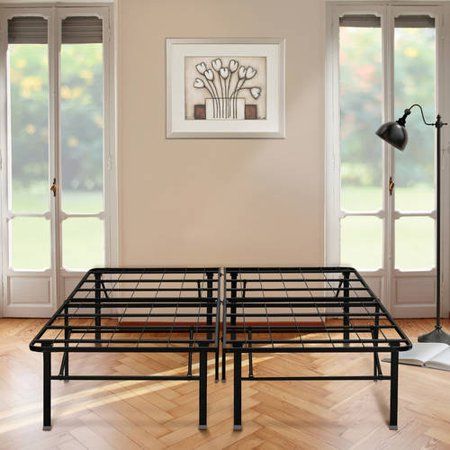 Photo 1 of 18 in. Black Platform Metal No Box Spring Needed Mattress Frame Bed California King Size Platform Bed with Storage Space