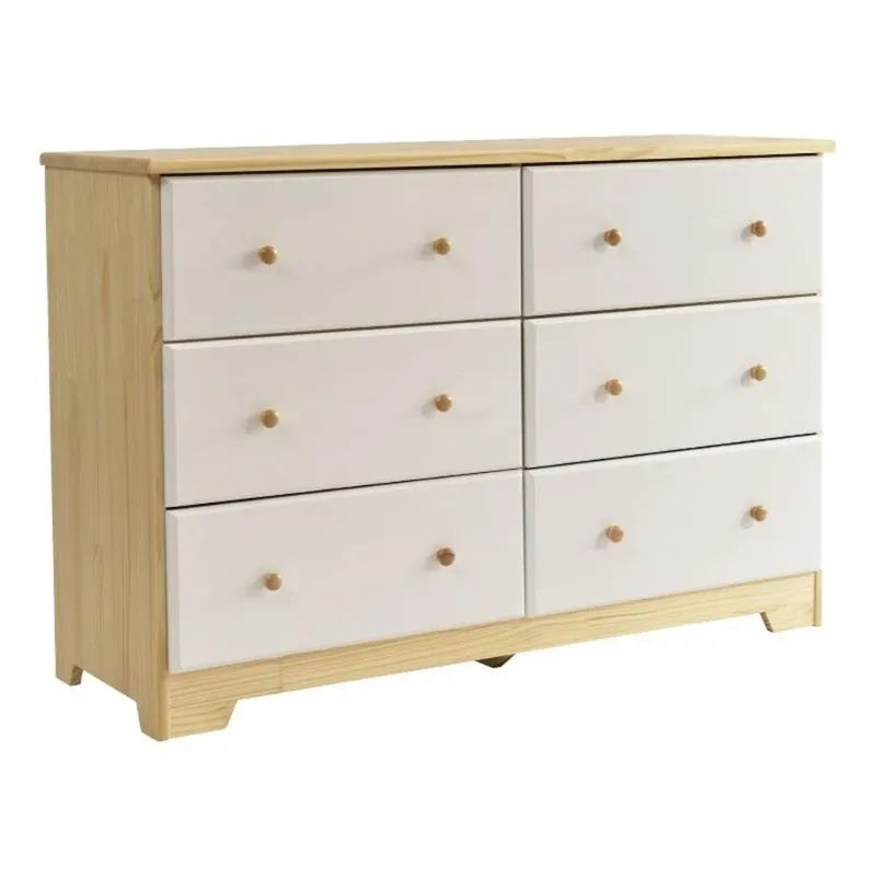 Photo 1 of Better Home Products Solid Pine Wood 6 Drawer Double Dresser in Natural & White.
