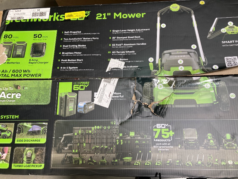 Photo 1 of Greenworks 60V 21" Cordless Brushless Lawn Mower with 5.0Ah Battery & Charger 2531602