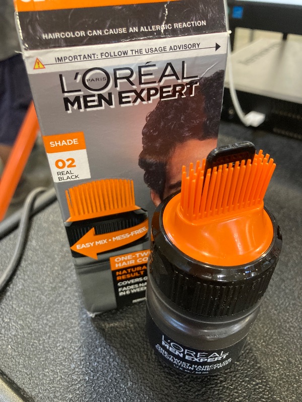 Photo 1 of L’Oreal Paris Men Expert One Twist Mess Free Permanent Hair Color, Mens Hair Dye to Cover Grays, Easy Mix Ammonia Free Application, Real Black 02, 1 Application Kit