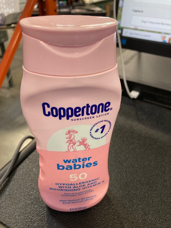 Photo 1 of Coppertone WaterBabies Baby Sunscreen Lotion SPF 50, Hypoallergenic Sunscreen for Babies, Water Resistant, Pediatrician Recommended, 8 Fl Oz Bottle