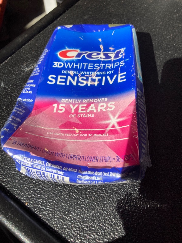 Photo 1 of Crest 3D Whitestrips Sensitive At-Home Teeth Whitening Kit, 18 Treatments, Gently Removes 15 Years of Stains, Crest Whitestrips, Teeth Whitening Kit