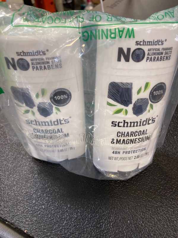 Photo 1 of Schmidt's Aluminum-Free Vegan Deodorant Charcoal & Magnesium with 48 Hour Odor Protection, 2 Count for Women and Men, Natural Ingredients, Cruelty-Free, 2.65 oz, Pack of 2