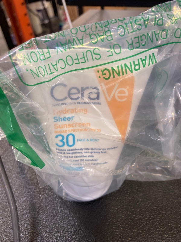 Photo 1 of CeraVe Hydrating Sheer Sunscreen SPF 30 for Face and Body, Mineral & Chemical Sunscreen with Zinc Oxide, Hyaluronic Acid, Niacinamides and Ceramides, Paraben Free Fragrance Free, 3 Ounces