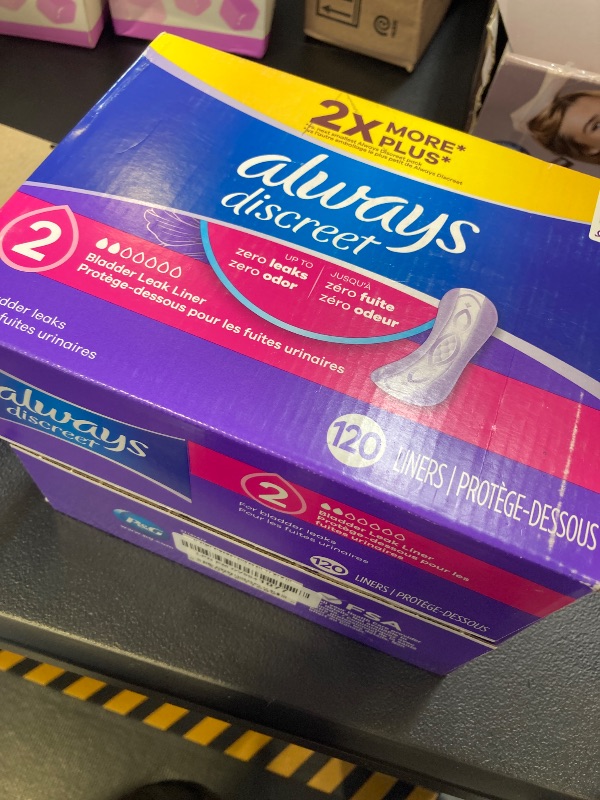 Photo 1 of Always Discreet Adult Incontinence & Postpartum Liners for Women, Size 2, Very Light Absorbency, Regular Length, 120 Count (Packaging May Vary)