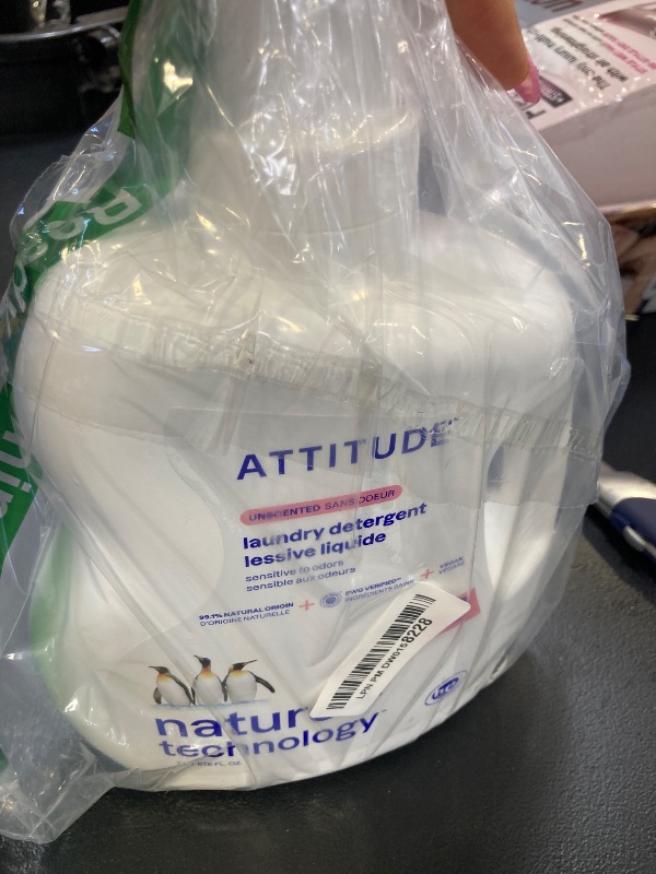 Photo 1 of ATTITUDE Liquid Laundry Detergent, EWG Verified Laundry Soap, HE Compatible, Vegan and Plant Based Products, Cruelty-Free, Unscented, 40 Loads, 67.6 Fl Oz