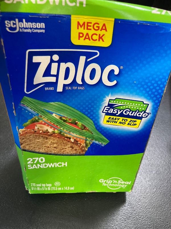 Photo 1 of Ziploc Sandwich and Snack Bags with EasyGuide Texture, Plastic Storage Bags with Grip 'n Seal Technology, 270 Bags Total
