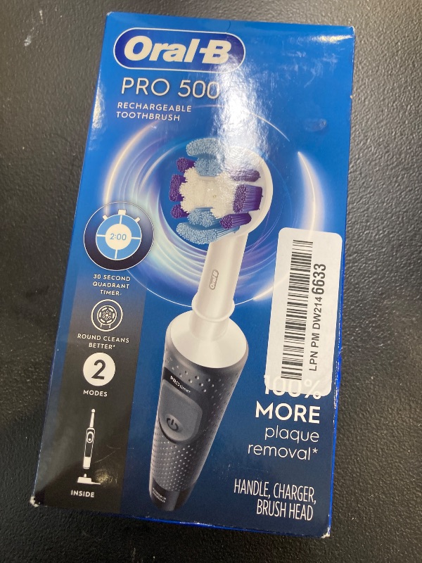 Photo 1 of Oral-B Pro 500 Electric Toothbrush with (1) Brush Head, Rechargeable, Black
