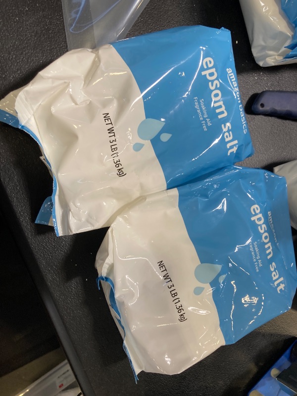 Photo 1 of Amazon Basics Epsom Salt Soak, Unscented, Magnesium Sulfate USP, Muscle and Feet Relaxation, Soothing, 3 Pound, Pack of 2