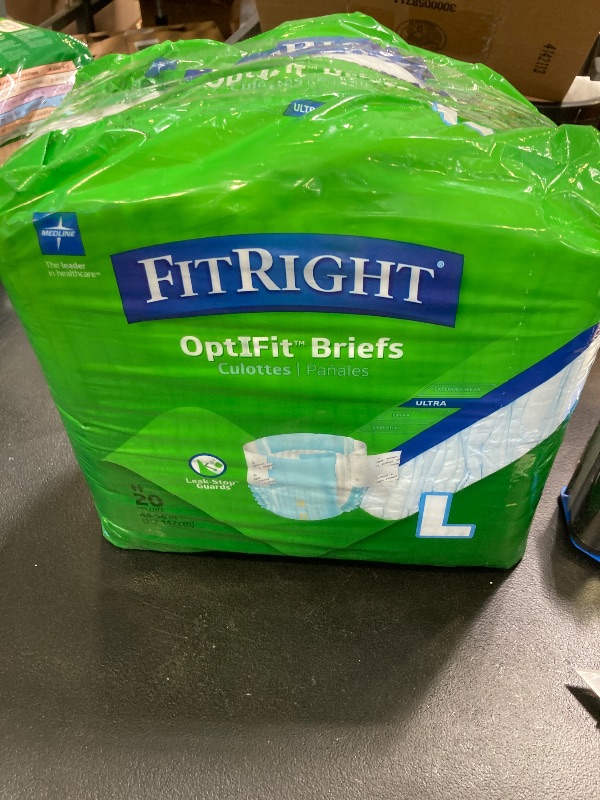 Photo 1 of FitRight Ultra Adult Diapers, Disposable Incontinence Briefs, Leak-Proof Diaper, Absorbent Briefs For Men and Women, Maximum Protection, Large, 44 – 56 in, 20 briefs per bag