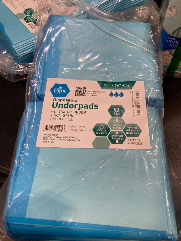 Photo 1 of MED PRIDE Disposable Underpads 23'' X 36'' (50-Count) Incontinence Pads, Chux, Bed Covers, Puppy Training | Thick, Super Absorbent Protection for Kids, Adults, Elderly | Liquid, Urine, Accidents