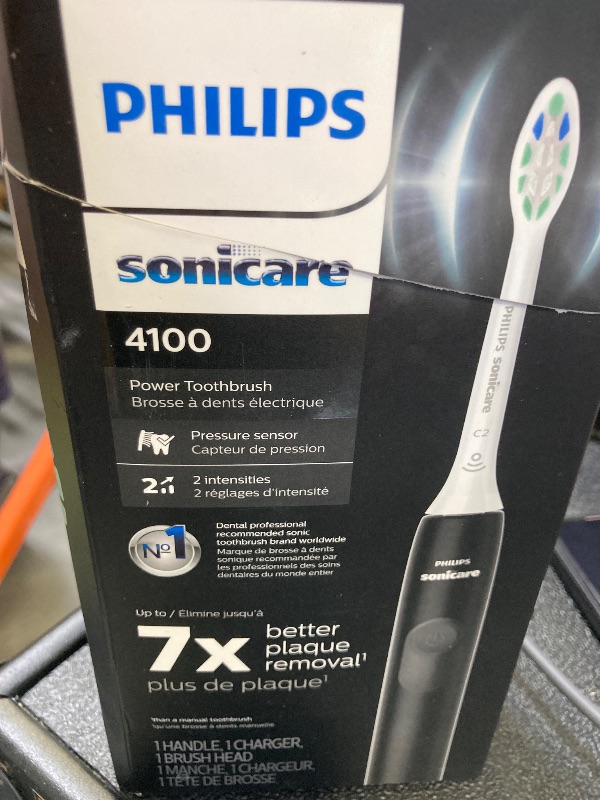 Photo 1 of Philips Sonicare 4100 Rechargeable Electric Toothbrush, with Pressure Sensor, 2 Intensity Settings, SmarTimer and QuadPacer, 14-Day Battery Life, Black, Model HX3681/24