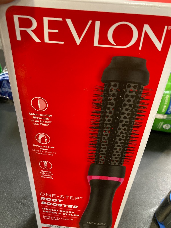 Photo 1 of REVLON One-Step Hair Dryer and Styler - Root Booster Round Brush for Styling, Dryer Brush for Fast and Easy Salon-Quality Blowout, More Shine and Less Frizz (1-1/2 in)
