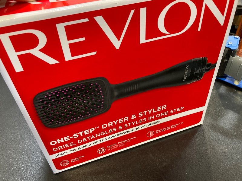 Photo 1 of REVLON One-Step Hair Dryer and Styler, All-in-One Detangling and Straightener Brush for Salon-Quality Smooth, Straight Hair, More Shine and Less Frizz, Black