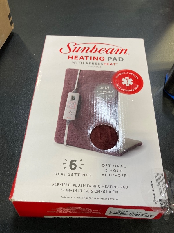 Photo 1 of Sunbeam XL Back Neck and Shoulder Heat Therapy 12 x 24 with Auto Shut Off 6 Settings Machine-Washable Comfortable Microplush Fabric - Burgundy