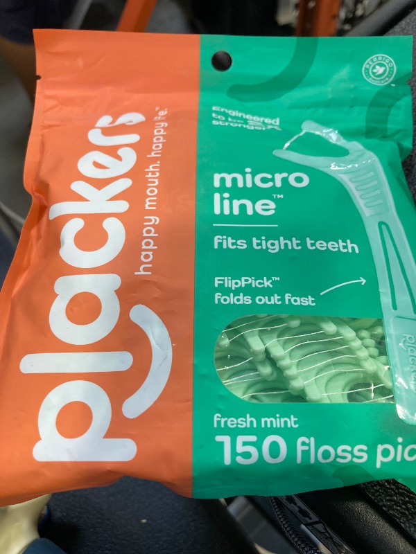 Photo 1 of Plackers Micro Line Dental Floss Picks, Fold-Out FlipPick, Tuffloss, Easy Storage with Sure-Zip Seal, Fresh Mint Flavor, 150 Count