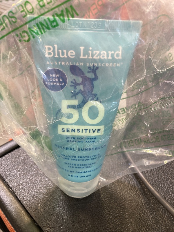 Photo 1 of Blue Lizard SENSITIVE Mineral Sunscreen with Zinc Oxide, SPF 50+, Water Resistant, UVA/UVB Protection with Smart Cap Technology - Fragrance Free, 3 oz. Tube
