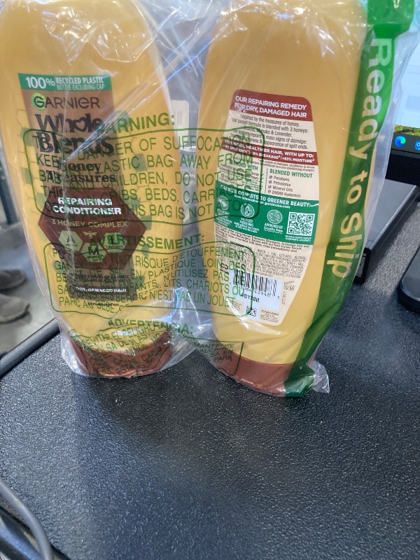 Photo 1 of Garnier Whole Blends Honey Treasures Repairing Conditioner, for Dry, Damaged Hair, 22 Fl Oz, 2 Count (Packaging May Vary)