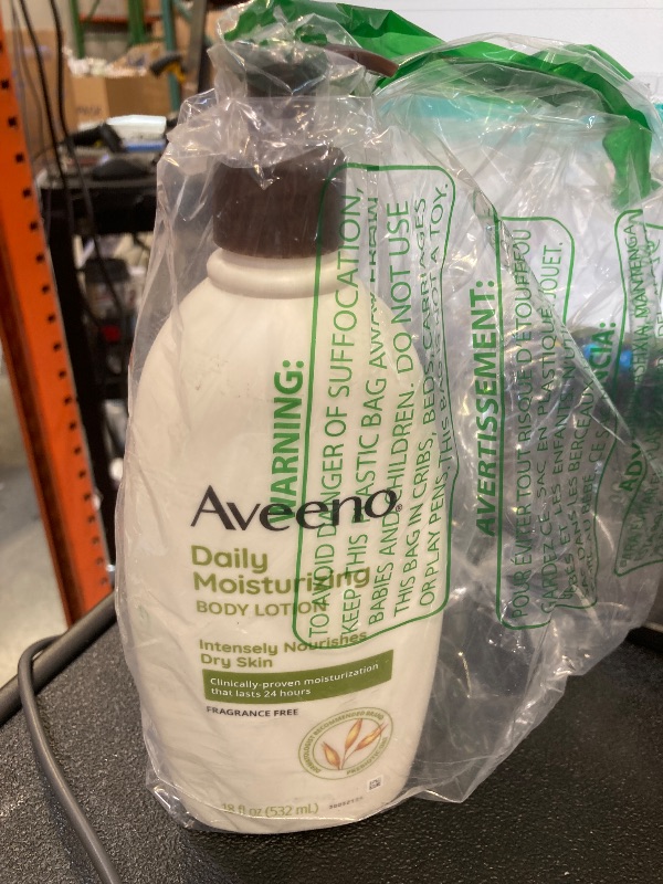 Photo 1 of Aveeno Daily Moisturizing Body Lotion, Body Lotion for Dry Skin with Prebiotic Oat, Paraben Free, Fragrance Free, Non-Greasy, Non-Comedogenic Moisturizer, 18 FL OZ