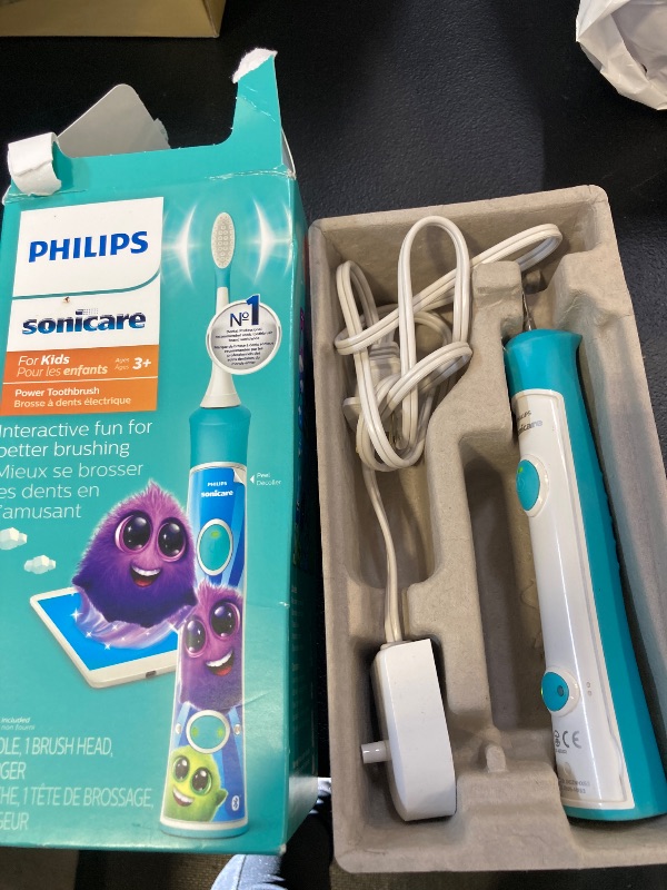 Photo 1 of Philips Sonicare for Kids 3+ Bluetooth Connected Rechargeable Electric Power Toothbrush, Interactive for Better Brushing, Turquoise, HX6321/02
