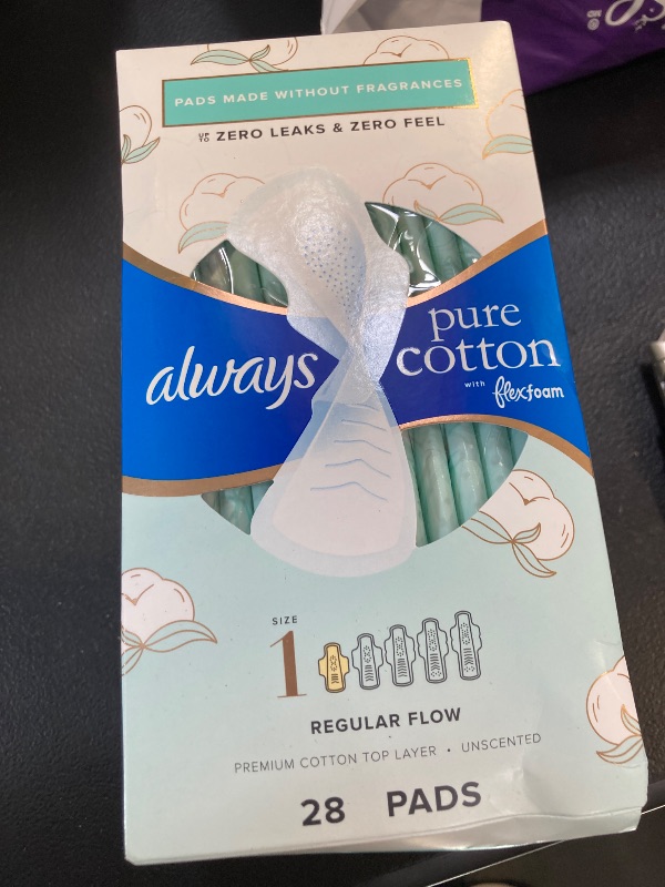 Photo 1 of Always Pure Cotton with Flexfoam Pads, Size 1,Regular Absorbency 28 Count