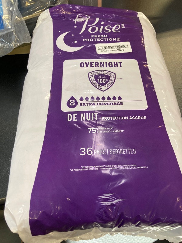 Photo 1 of Poise Overnight Incontinence & Postpartum Pads for Bladder Leaks, 8 Drop Extra Coverage, 36 Count
