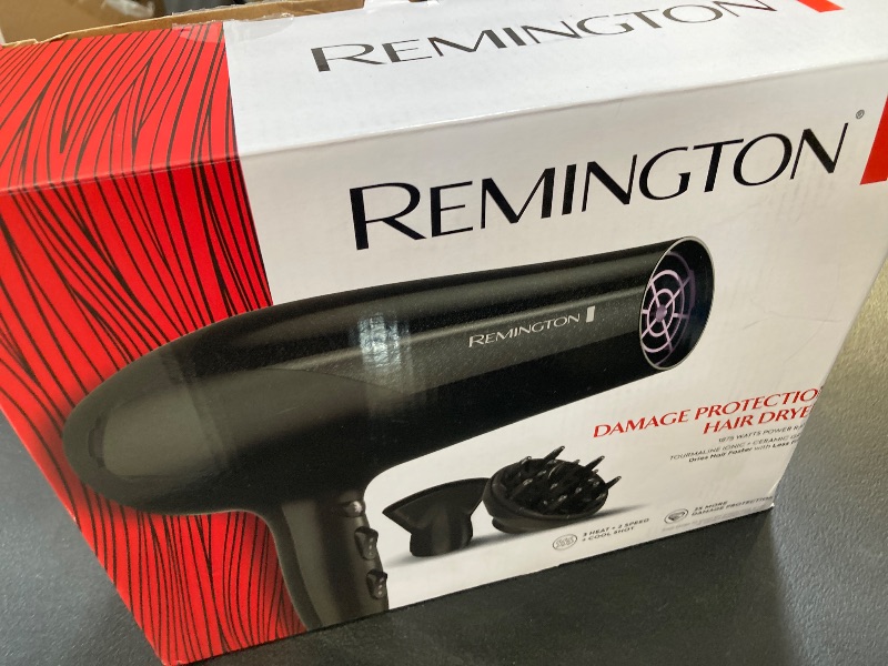 Photo 1 of Remington Damage Protection Hair Dryer with Ceramic Ionic Tourmaline Technology, Black, Diffuser and Concentrator, 3 Piece Set