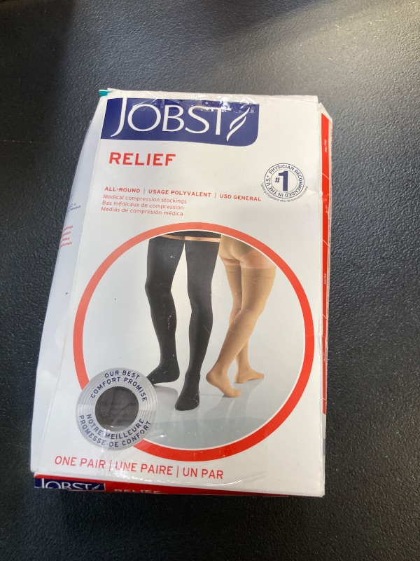 Photo 1 of JOBST Relief 20-30 mmHg Thigh High Compression Stockings with Silicone Band, Closed Toe, Beige, Medium