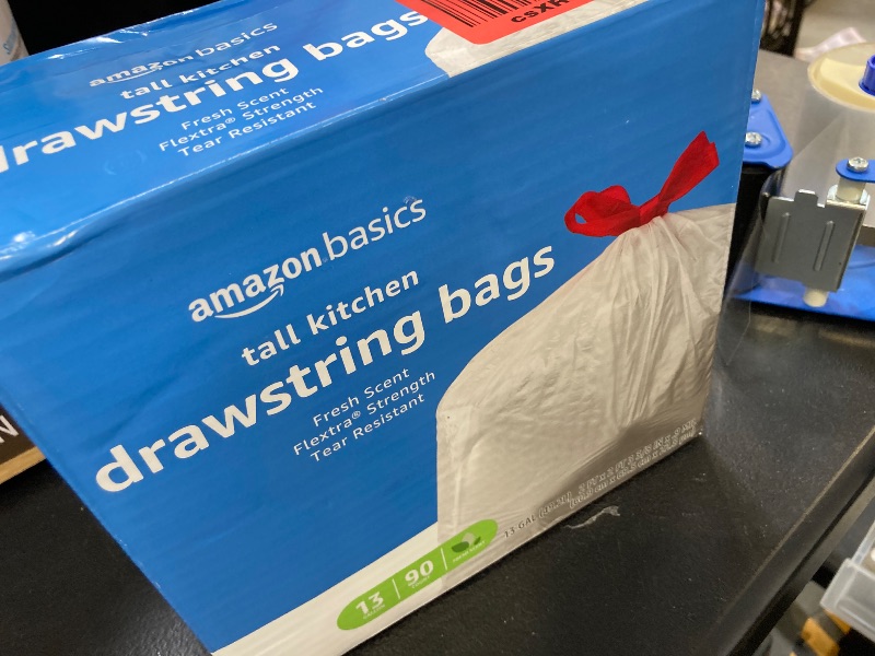 Photo 1 of Amazon Basics Flextra Tall Kitchen Drawstring Trash Bags, Fresh Scent, 13 Gallon, 90 Count