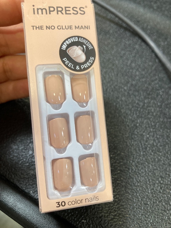 Photo 1 of KISS imPRESS No Glue Mani Press On Nails, Color, 'Latte', Beige, Short Size, Squoval Shape, Includes 30 Nails, Prep Pad, Instructions Sheet, 1 Manicure Stick, 1 Mini File