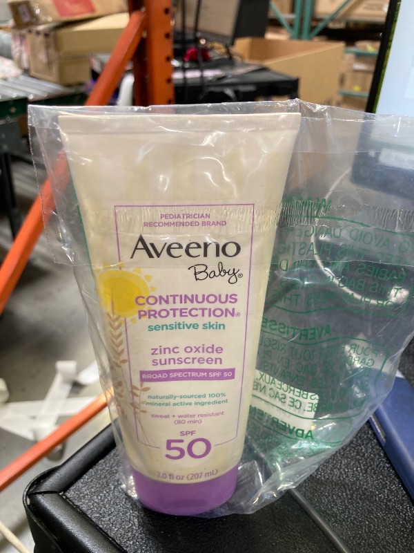 Photo 1 of Aveeno Baby Continuous Protection Zinc Oxide Mineral Sunscreen Lotion for Sensitive Skin, Broad Spectrum SPF 50, Tear-Free, Sweat- & Water-Resistant, Paraben-Free, Non-Greasy, 7 fl. oz