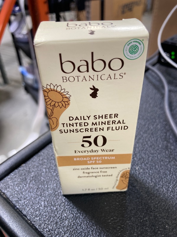 Photo 1 of Babo Botanicals Daily Sheer Tinted Mineral Sunscreen Fluid SPF50 - Natural Zinc Oxide - Passion Fruit Oil - Golden-Hued Tint - Fragrance Free - Ultra-Lightweight - For Face - For all ages