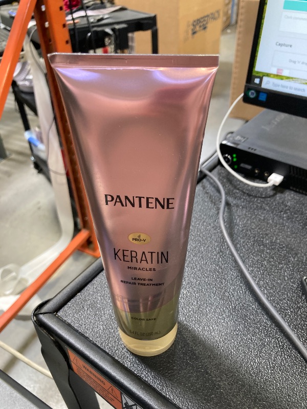Photo 1 of Pantene Keratin Leave-In Conditioner with Argan Oil, Protein Treatment for Dry, Damaged & Color-Treated Hair, Repairs Split Ends & Protects from Damage, Formaldehyde-Free, 8.4 Fl Oz