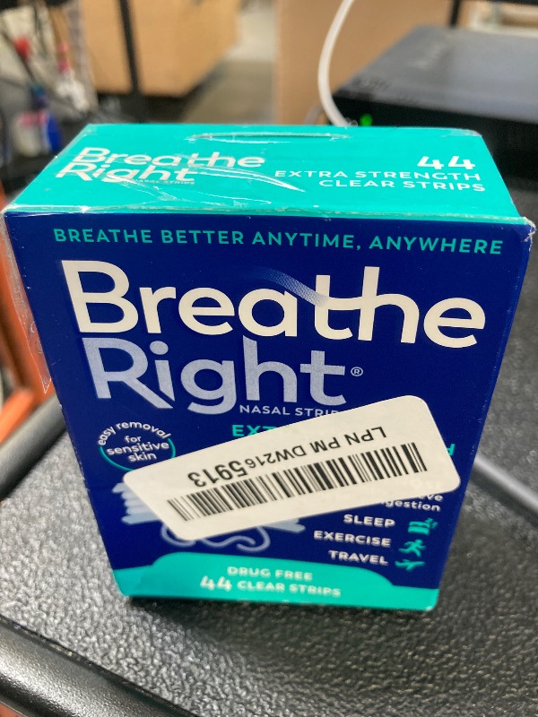 Photo 1 of Breathe Right Nasal Strips | Extra Strength | Clear | For Sensitive Skin I Drug-Free Snoring Solution & Nasal Congestion Relief Caused by Colds & Allergies | 44 Count (Packaging May Vary)