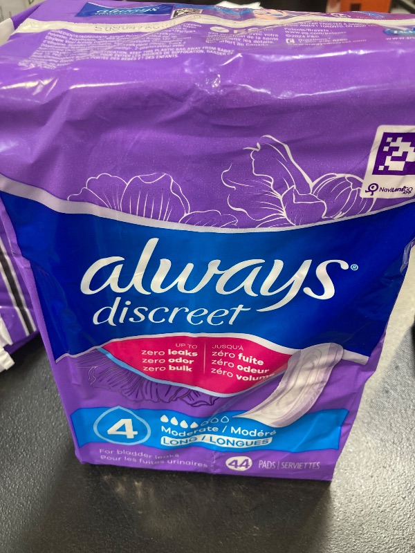 Photo 1 of Always Discreet Adult Incontinence Pads for Women, Moderate Absorbency, Long Length, Postpartum Pads, 44 CT