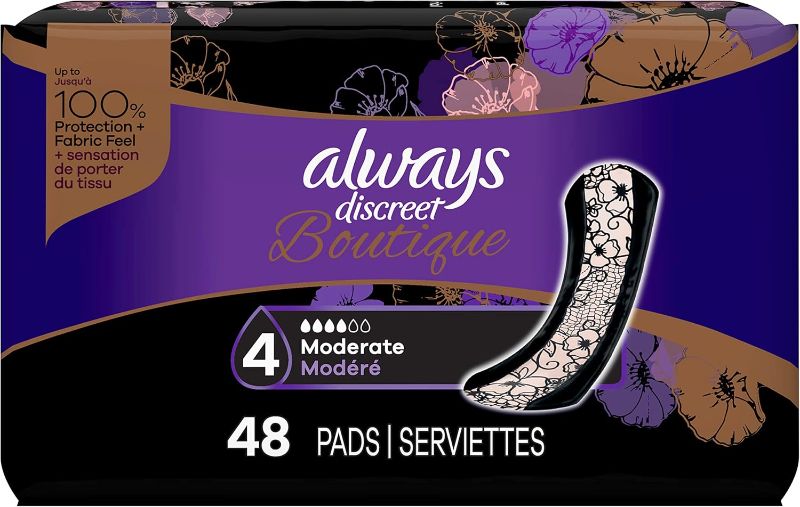 Photo 1 of Always Discreet Boutique Incontinence Pads, Size 4, Moderate Absorption, 48 Pads