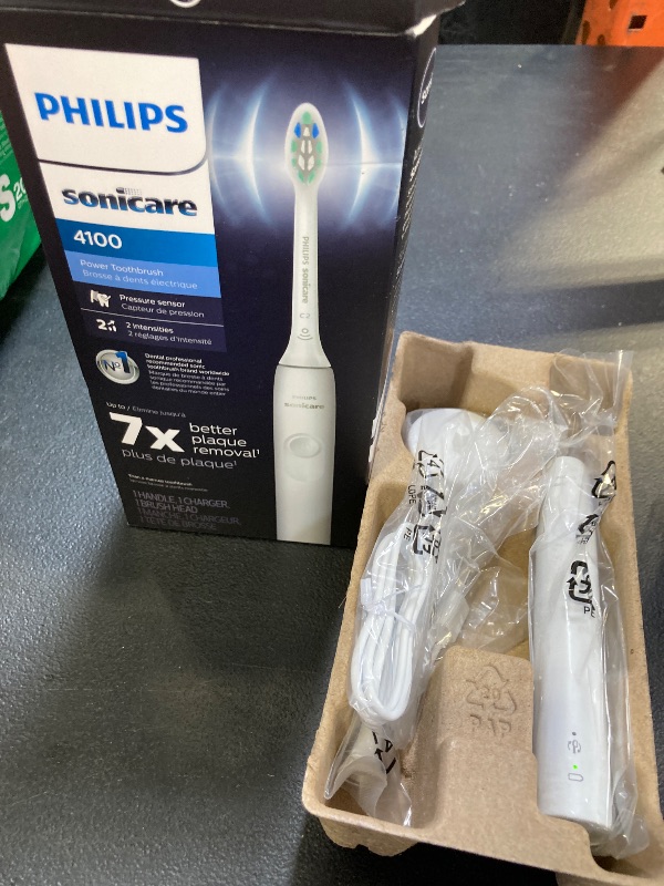 Photo 1 of Philips Sonicare 4100 Rechargeable Electric Toothbrush, with Pressure Sensor, 2 Intensity Settings, SmarTimer and QuadPacer, 14-Day Battery Life, White, Model HX3681/23
