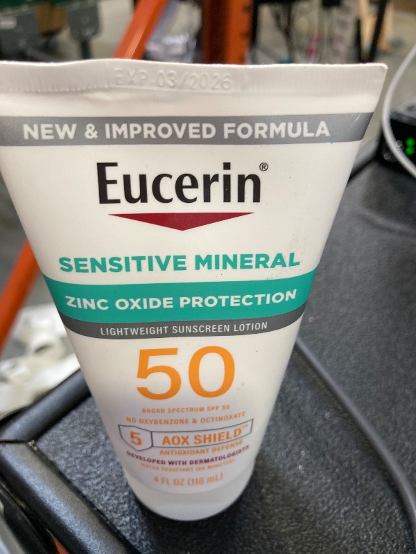 Photo 1 of Eucerin Sun Sensitive Mineral Sunscreen Lotion SPF 50 with Zinc Oxide Protection, Hypoallergenic Sunscreen for Sensitive Skin, Oxybenzone and Octinoxate Free, 4 Fl Oz Tube