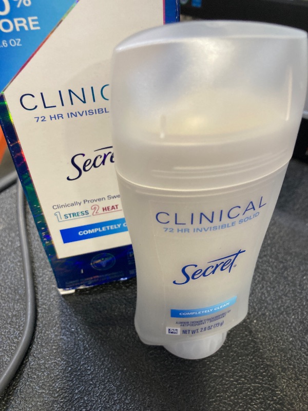 Photo 1 of Secret Clinical Strength Antiperspirant Deodorant for Women, 3X Stress Protection, 72hr Sweat & Odor Protection, PH Balancing Minerals, Invisible Solid, Completely Clean Scent, 2.6 oz