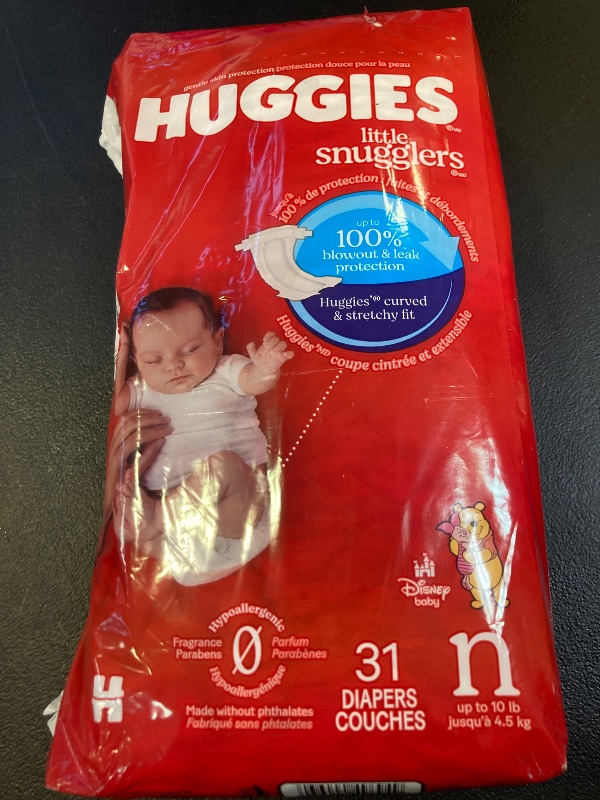 Photo 1 of Huggies Little Snugglers Baby Diapers, Size Newborn (up to 10 lbs), 31 Ct, Newborn Diapers
