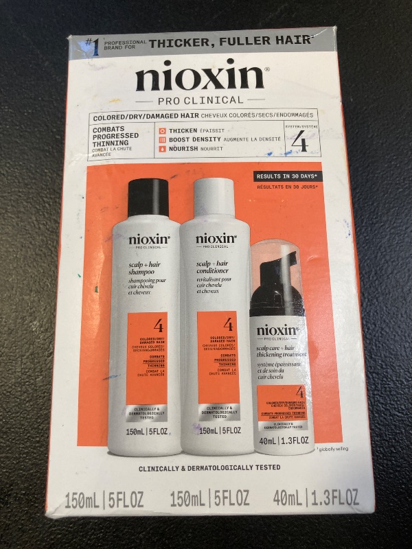 Photo 1 of Nioxin Scalp + Hair Thickening System 4 | For Colored or Damaged Hair with Progressed Thinning| With Niacinamide and Biotin | Trial Size | 1 Month Supply