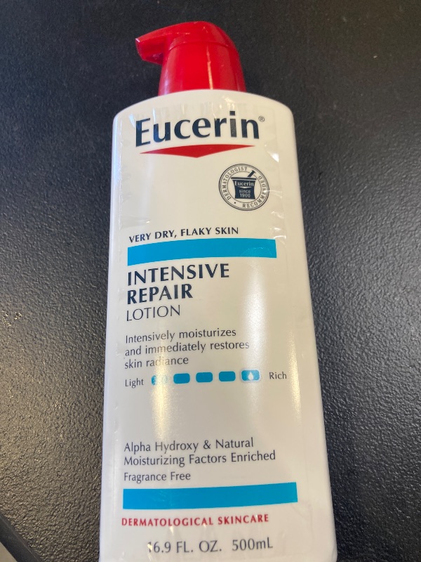 Photo 1 of Eucerin Intensive Repair Body Lotion for Dry Skin with Alpha Hydroxy, Body Moisturizer for Very Dry Skin, Moisturizes, Exfoliates and Conditions, Paraben Free and Fragrance Free, 16.9 Fl Oz Bottle